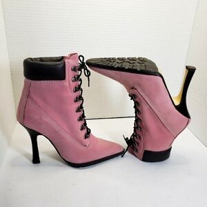 Andrew Stevens Size 5.5 Pink Nubuck Pointed-toe Stiletto 4" Heels Lace-u…